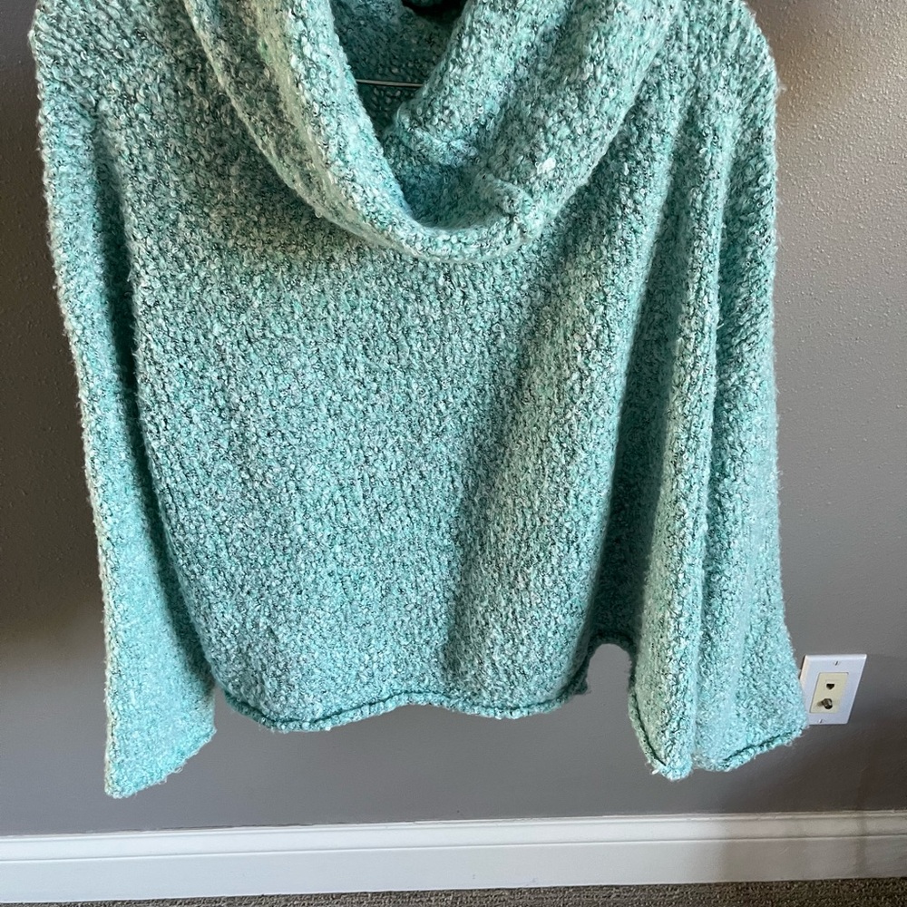 Free People Textured turquoise BFF Cowl Neck Sweater - Picture 2 of 7